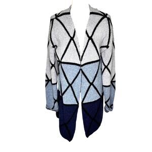 Joseph A. Blue Ombre Triangular Window Pane Open Front Cardigan Sweater